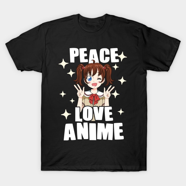 Peace Love Japanese Manga Anime Gift Print Graphic Novel Print T-Shirt by Linco